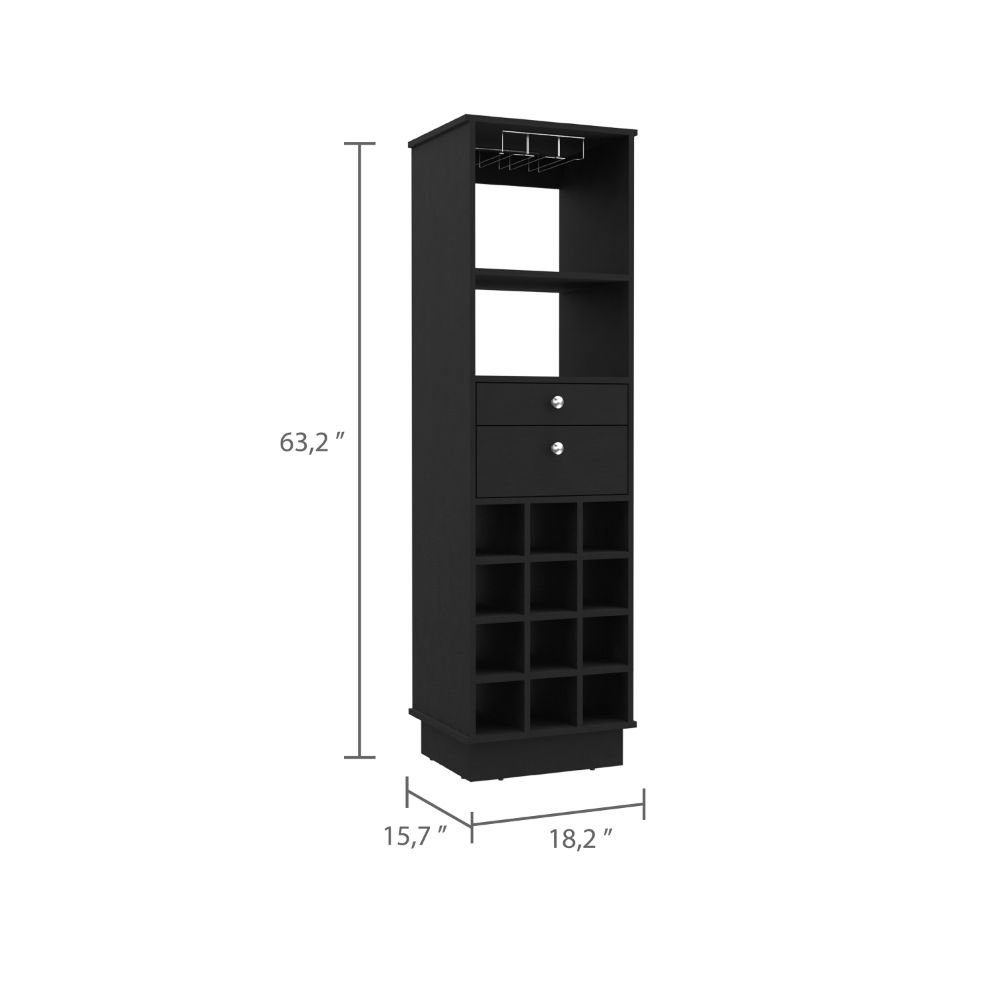 Classic Bar Cabinet, Two Drawers, Twelve Built-in Wine Rack-Black